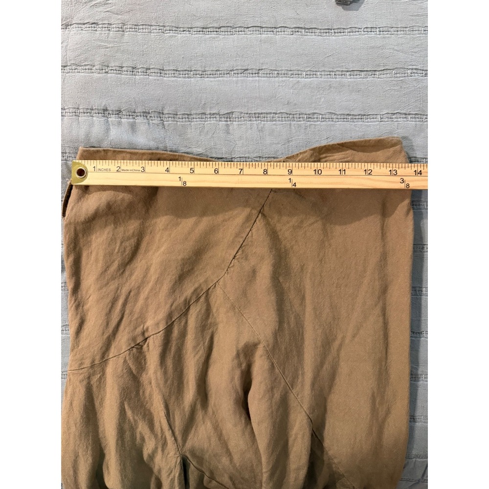 Larry Levine Khaki Tan Linen Blend Paneled Flared Midi Skirt Womens Size 4 - Picture 4 of 5